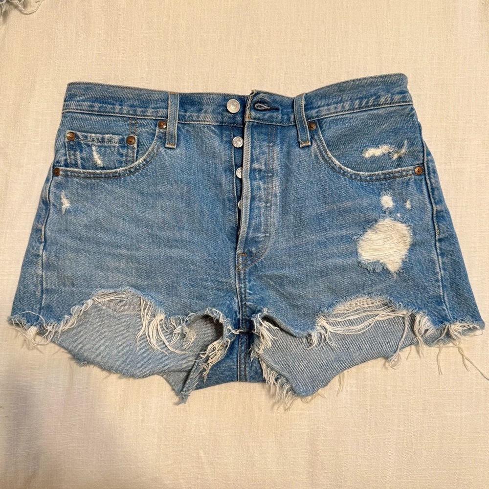 Levi’s 501 Distressed Blue Denim Shorts